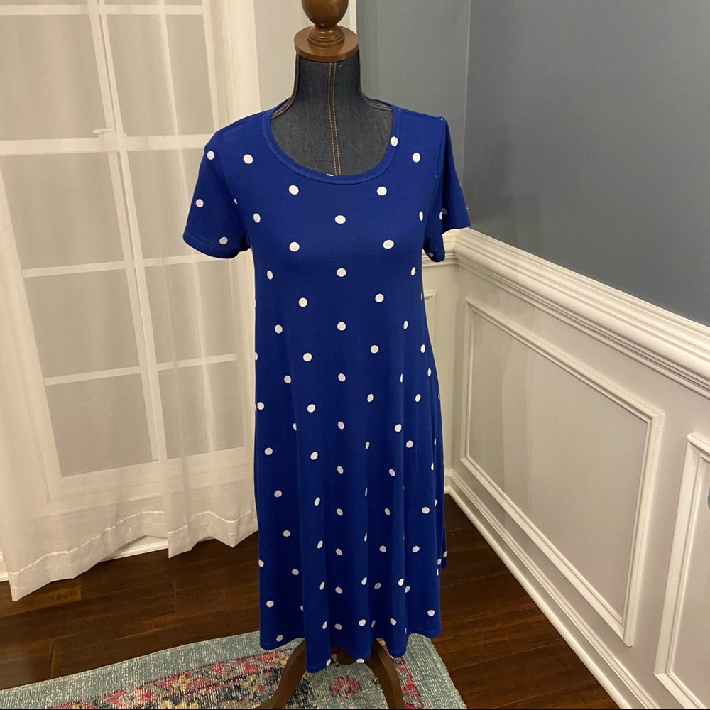 Blue Polka Dot LulaRoe Sz XS short Sleeve Dress